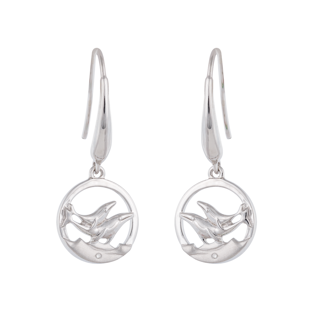 Grey Whale & Calf NORTHERN SPIRIT Sterling Silver Earrings with Canadian Diamond