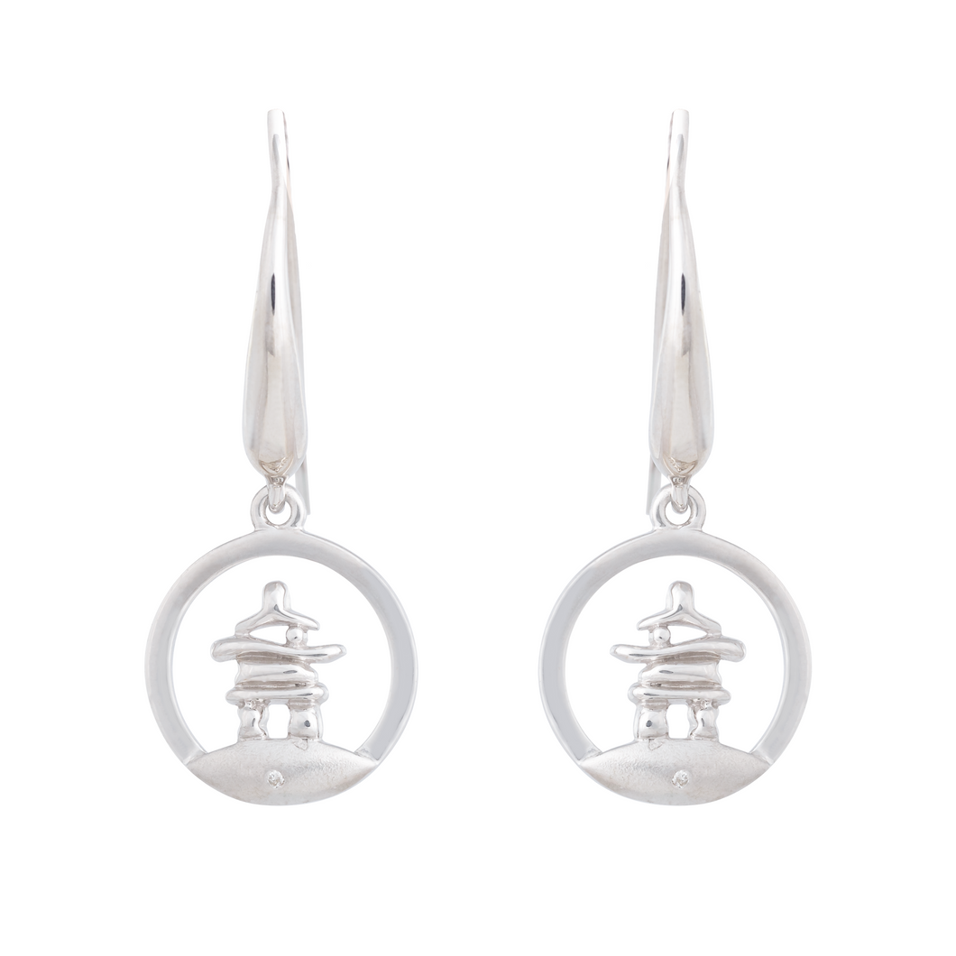 Inukshuk NORTHERN SPIRIT Sterling Silver Earrings with Canadian Diamond