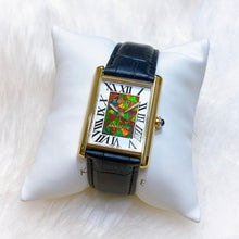 将图片加载到图库查看器，Korite Ammolite Watch- Large-Roman Mosaic Rectangle Watch-Black Leather Strap
