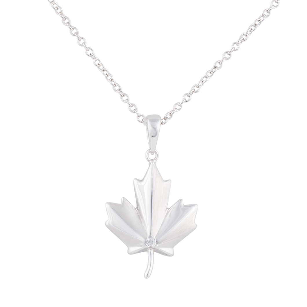 Maple Leaf NORTHERN SPIRIT Sterling Silver Earrings with Canadian Diamond