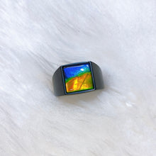 Load image into Gallery viewer, Ammolite Ring Matte Black Titanium MIDNIGHT Ring KORITE MEN&#39;S COLLECTION
