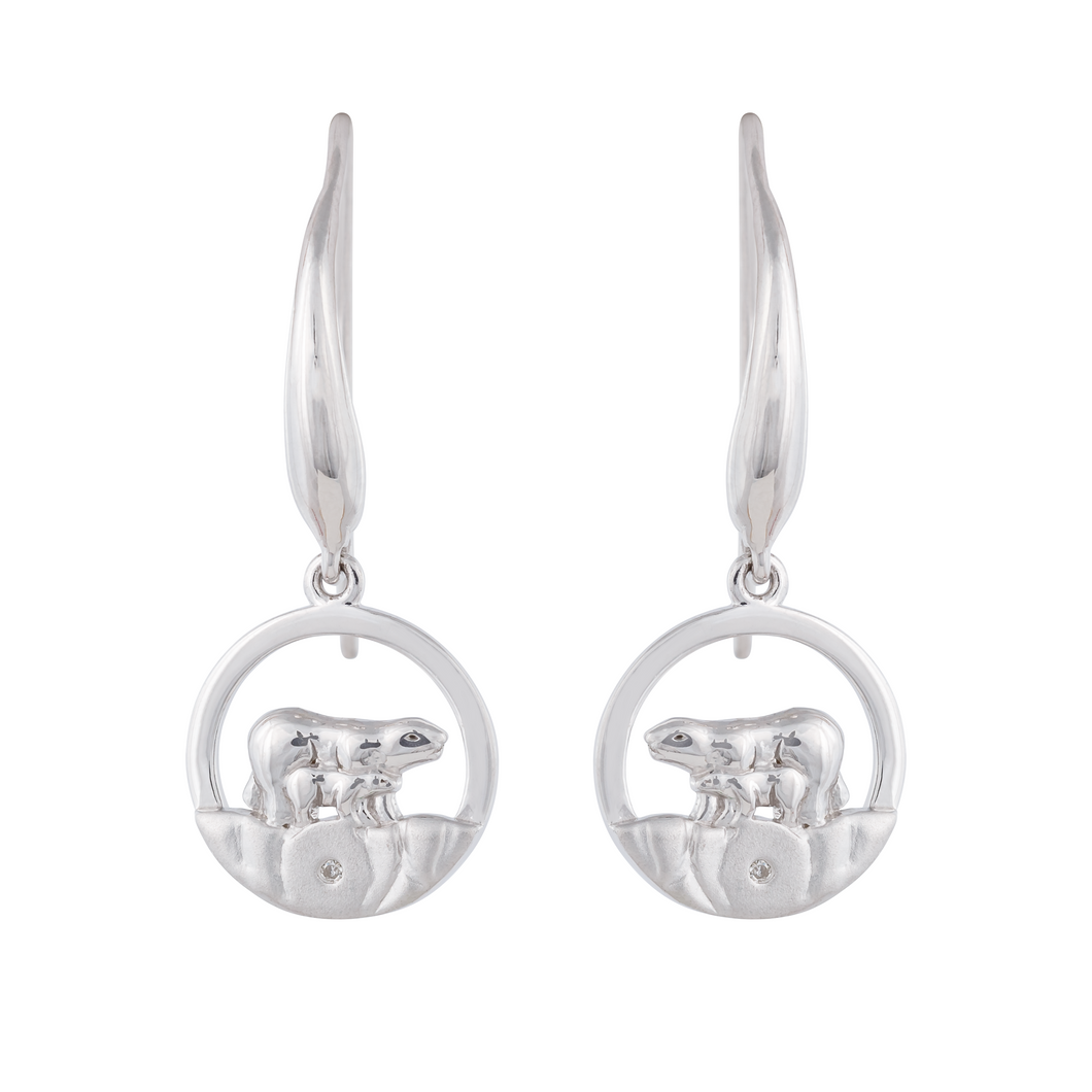 Polar Bear & Cub NORTHERN SPIRIT Sterling Silver Earrings with Canadian Diamond