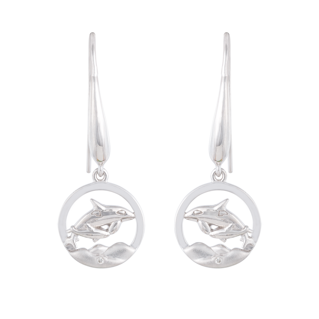 Mother Orca & Calf NORTHERN SPIRIT Sterling Silver Earrings with Canadian Diamond