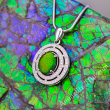 Load image into Gallery viewer, Sterling Silver Oval Ammolite Pendant with Cubic Zirconia
