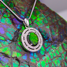 Load image into Gallery viewer, Sterling Silver Oval Ammolite Pendant with Cubic Zirconia
