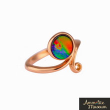 将图片加载到图库查看器，AURORA AA Grade Round Ammolite 14K Rose Gold Open Ring
