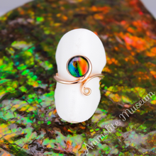 Load image into Gallery viewer, AURORA AA Grade Round Ammolite 14K Rose Gold Open Ring

