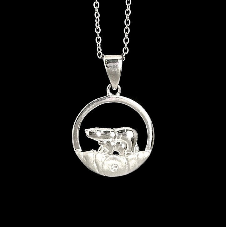 Polar Bear & Cub NORTHERN SPIRIT Sterling Silver Pendant with Canadian Diamond