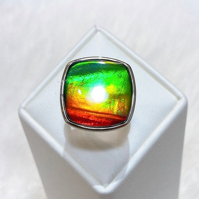 Ammolite Ring Sterling Silver ORIGINS Cushion Ammolite Ring