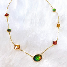 Load image into Gallery viewer, Ammolite Necklace 18k Gold Vermeil RADIANT Station Necklace with Garnet and Citrine
