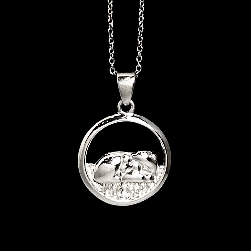 Sleeping Mother Bear & Cubs NORTHERN SPIRIT Sterling Silver Pendant with Canadian Diamond