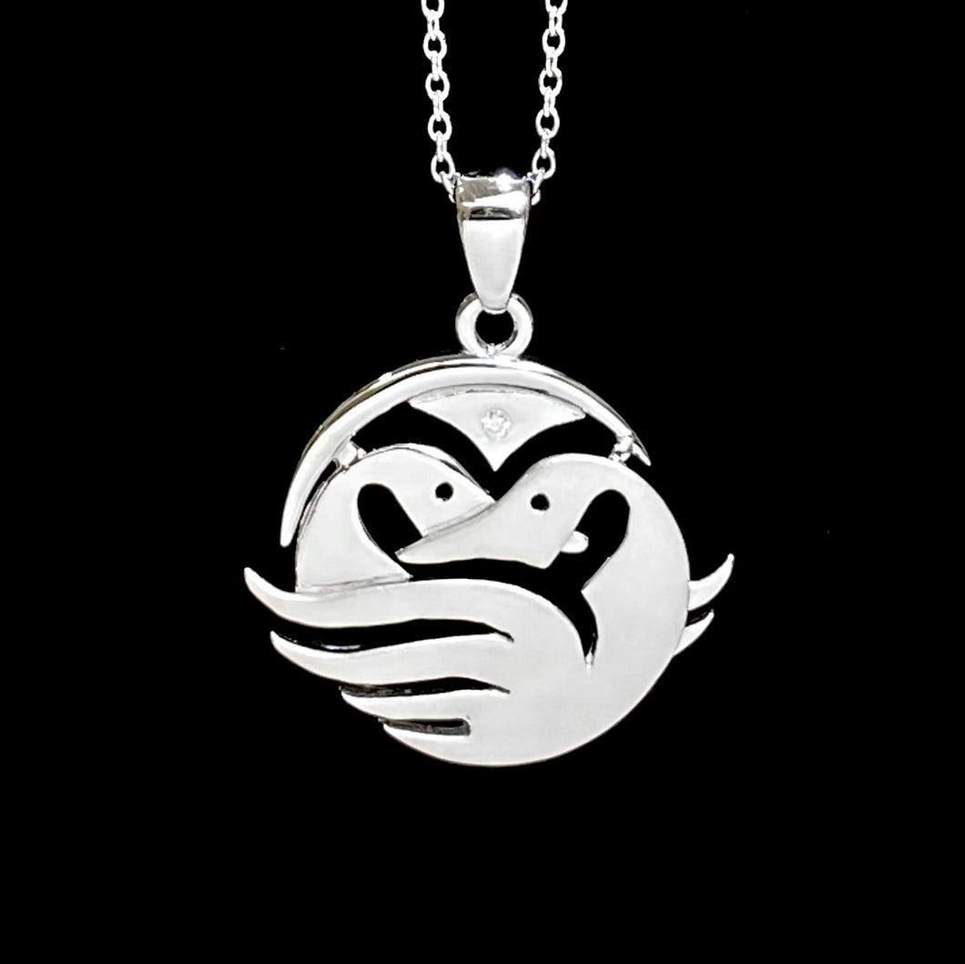 Snow Geese NORTHERN SPIRIT Sterling Silver Pendant with Canadian Diamond