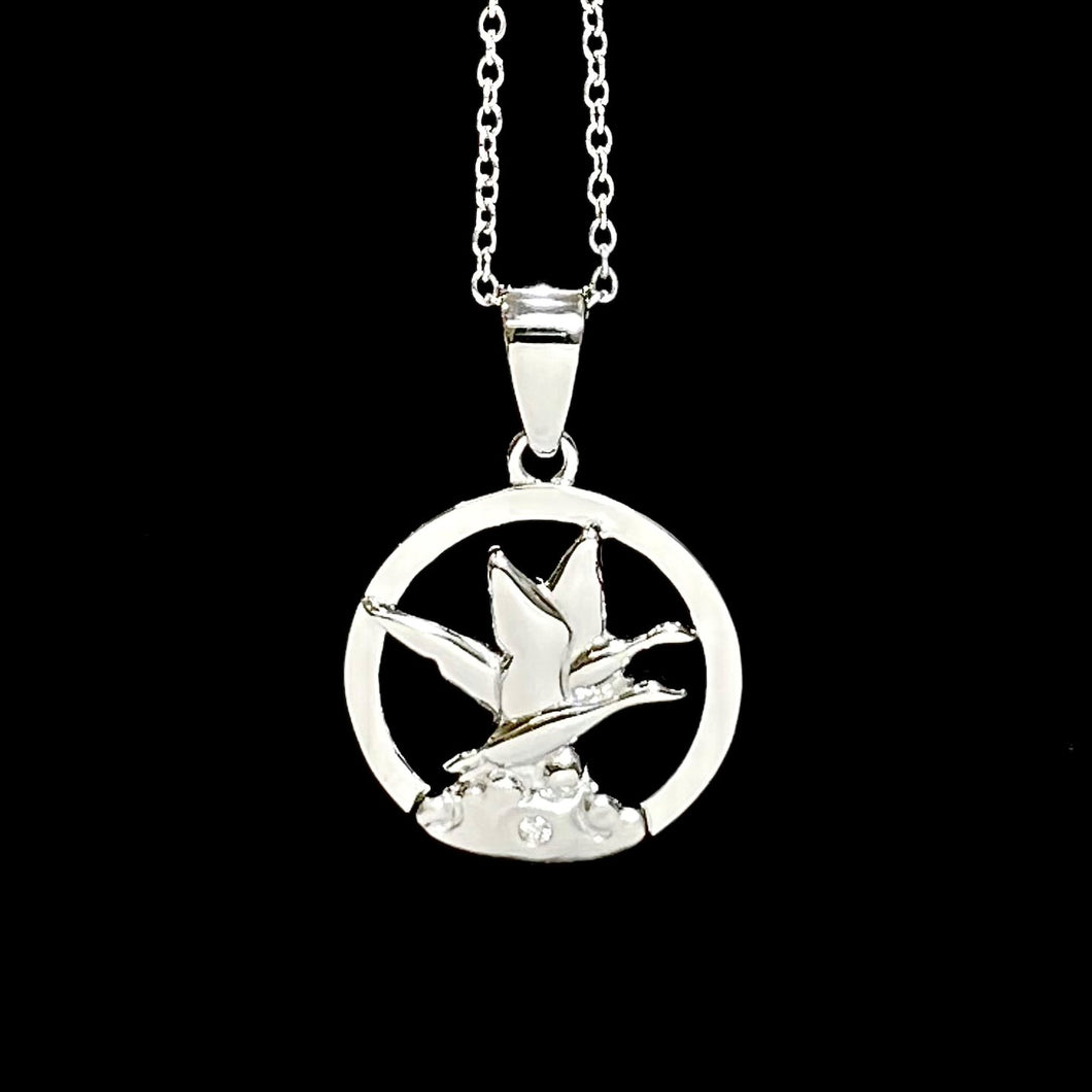 Snow Geese NORTHERN SPIRIT Sterling Silver Pendant with Canadian Diamond