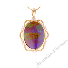 Load image into Gallery viewer, Ammolite Pendant 14K Gold Oval with Diamond
