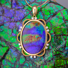 将图片加载到图库查看器，Ammolite Pendant 14K Gold Oval with Diamond
