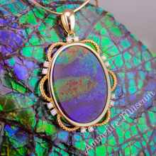 Load image into Gallery viewer, Ammolite Pendant 14K Gold Oval with Diamond
